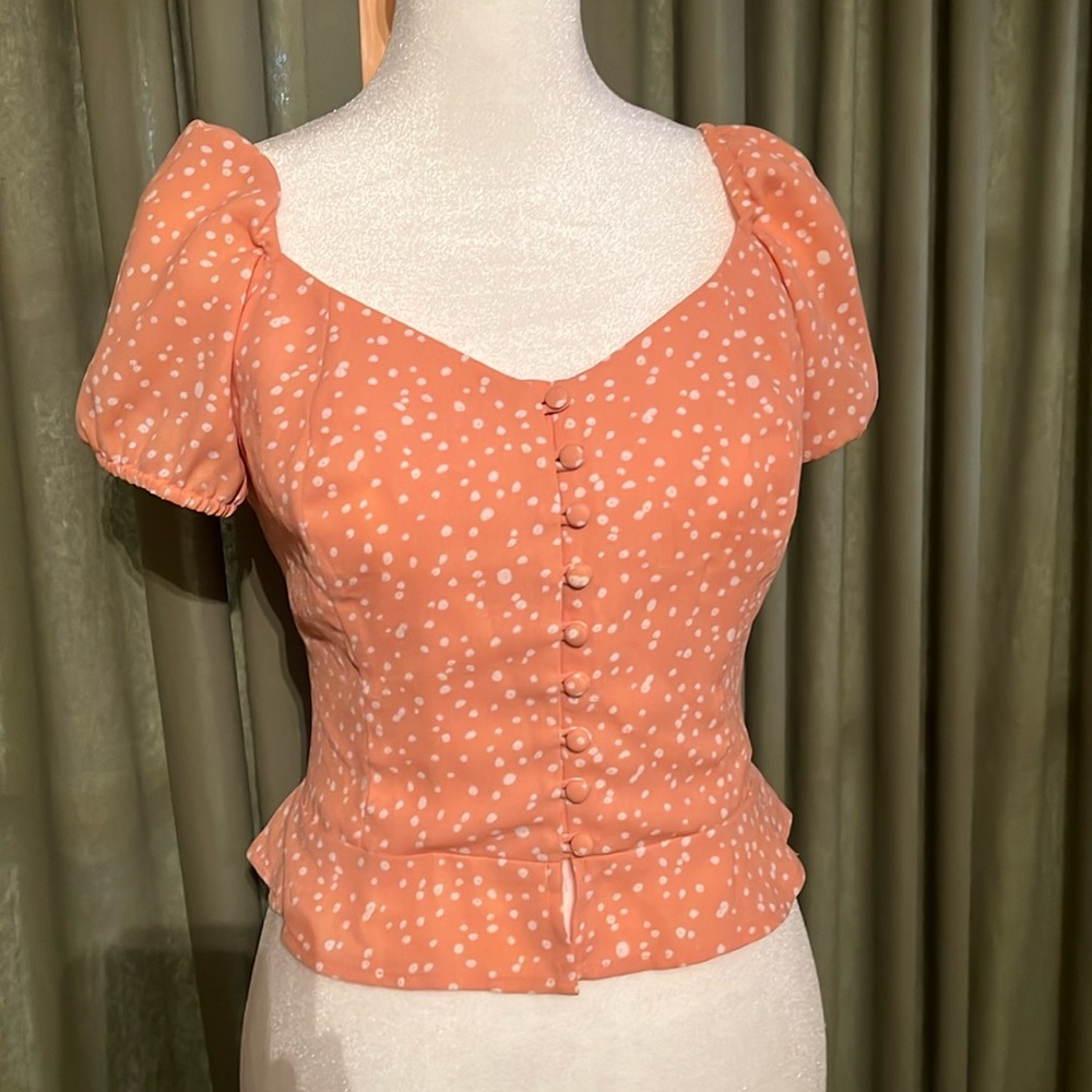Short Sleeve Peach Print Blouse